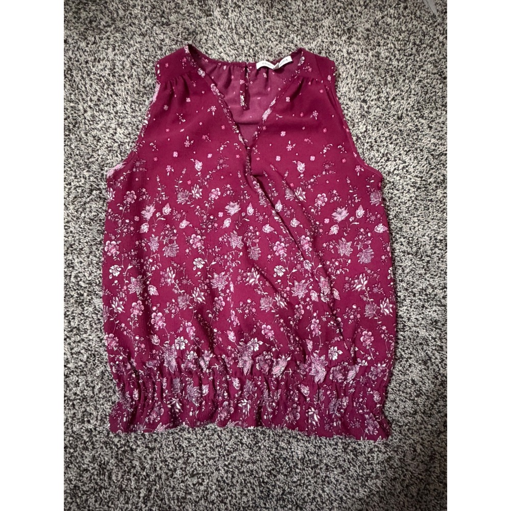 Collective Concepts Small Burgundy Floral Sleeveless Peplum Blouse Women's Top